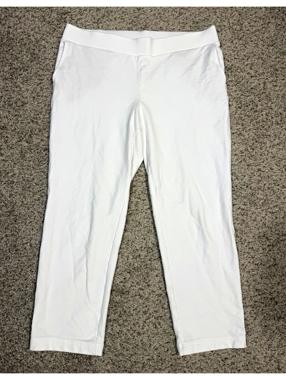 Pure Jill Affinity French Terry Slim Crop Pants Size M White Pima Cotton Pull-On